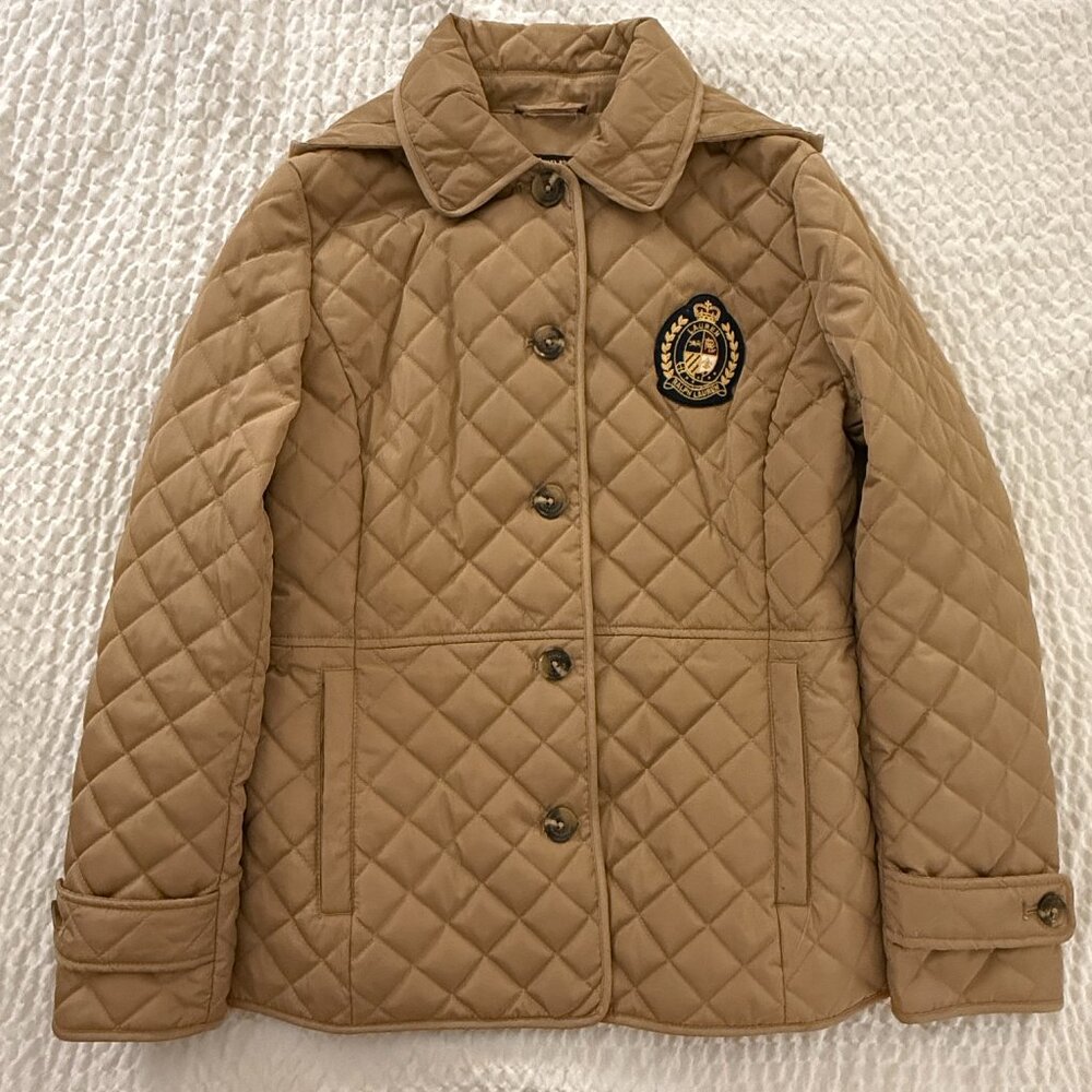 Polo Ralph Lauren Quilted Jacket Camel Crest Patch – Women’s M – New